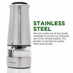 Ovente 2-in-1 Electric Salt and Pepper Grinder, Stainless Steel Silver, Battery Operated thumbnail 4