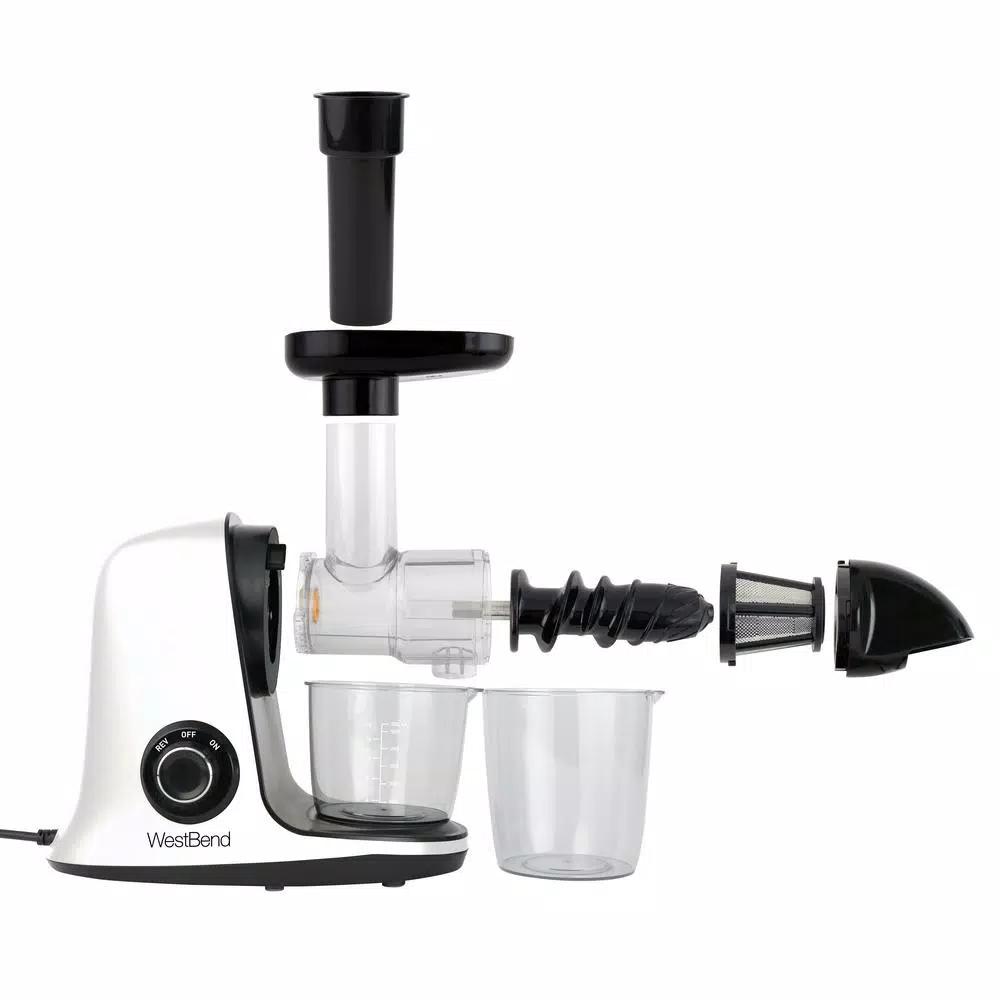 West Bend Cold Press Masticating Juicer, Slow Juicer Extractor for Fruits, Vegetables and Greens, White