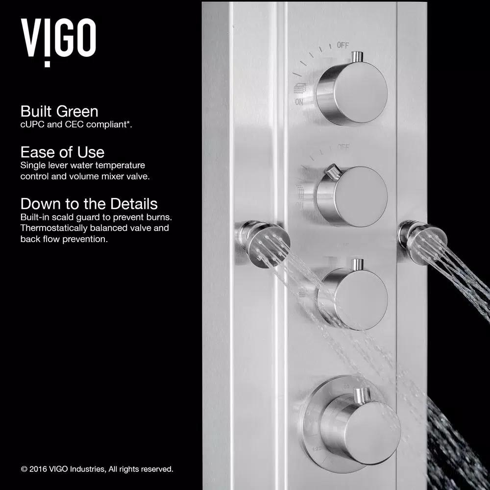 VIGO Mateo 59.5 in. Stainless Steel 6-Jet High Pressure Shower Panel System