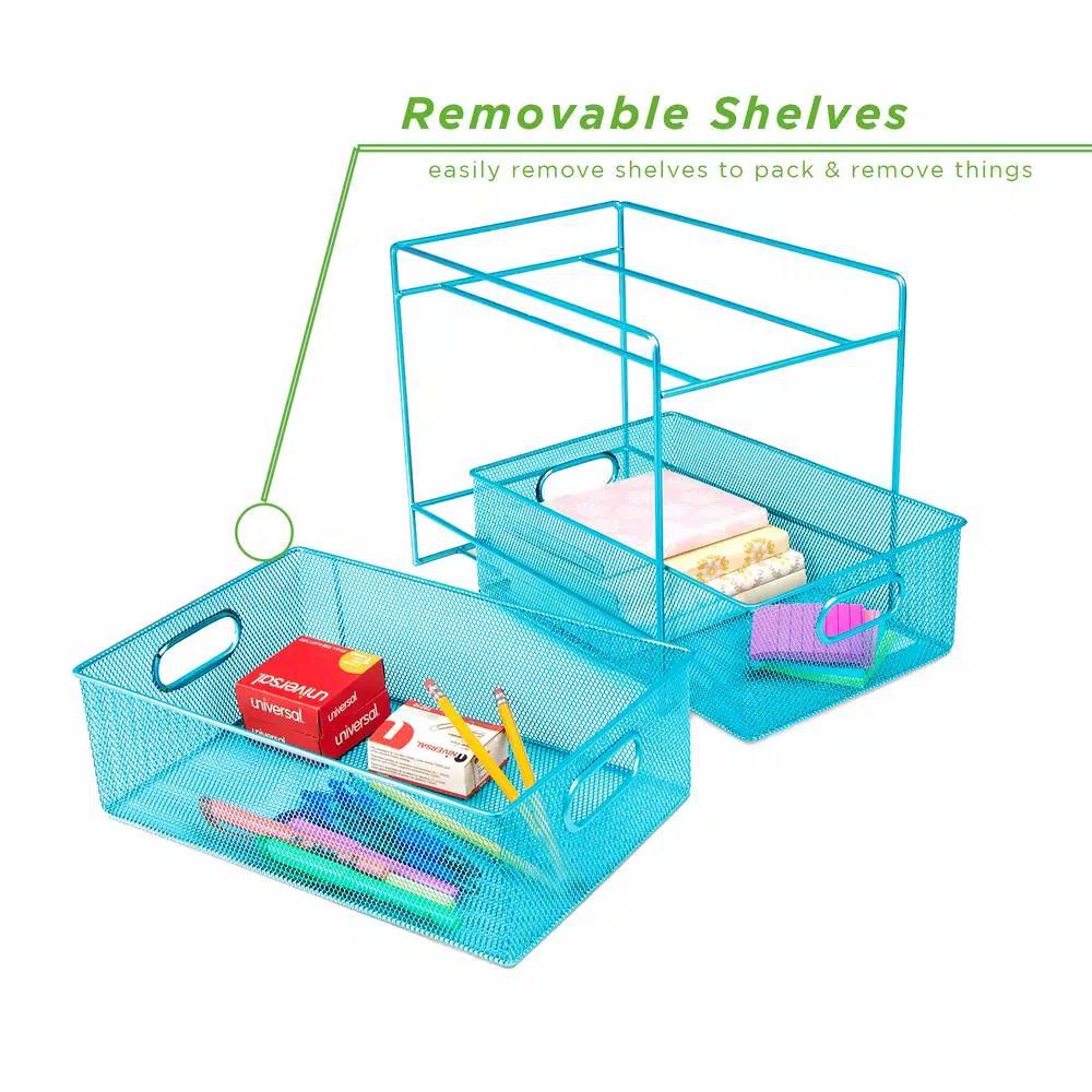 MIND READER 2-Tier Metal Mesh Utensil Caddy & Flatware Organizer, Blue
