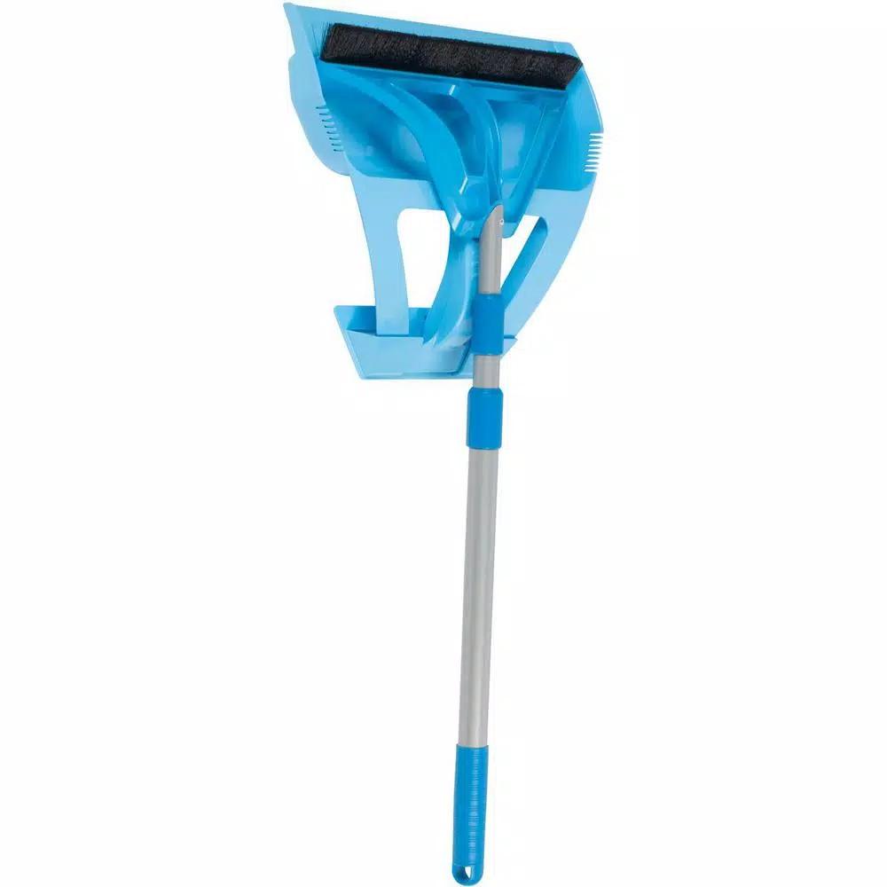 WISP 3-Piece Broom and Dustpan Set with Telescoping Handle and Bristle Seal Technology - Blue