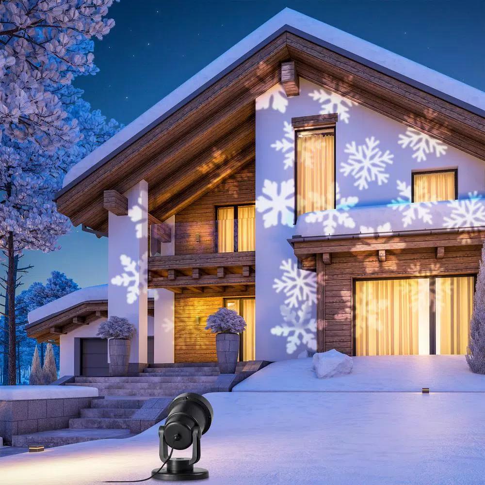 Alpine Corporation Christmas Rotating Snowflake LED Projector, Cool White Lights