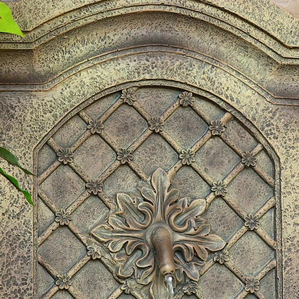 Sunnydaze Decor Rosette Resin Florentine Stone Solar-On-Demand Outdoor Wall Fountain