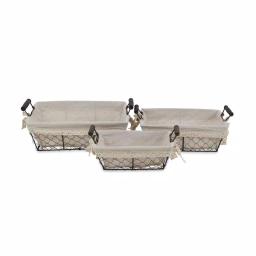 Cheungs Beige Metal Wire Decorative Tray Set of 3 with Fabric Liners - Farmhouse Style thumbnail 3