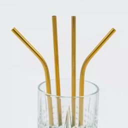 ExcelSteel 10-Piece Gold Stainless Steel Reusable Straw Set with Cleaning Brushes thumbnail 4