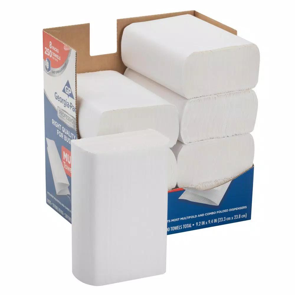 Georgia-Pacific White Premium Multifold Paper Towels, 1-Ply, 250 Count (8-Pack Carton)