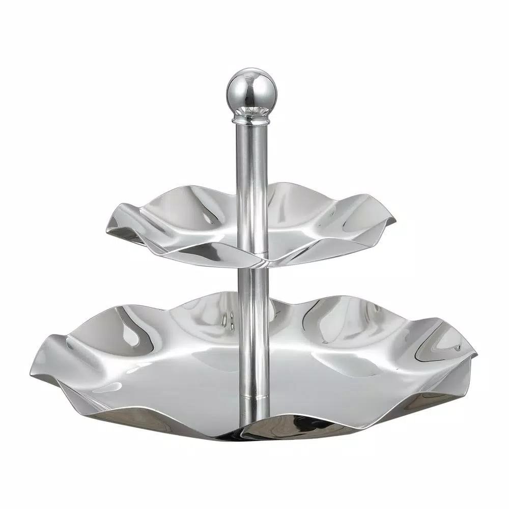 Visol Leaftray Two-Tiered Stainless Steel Leaf-Shaped Fruit and Dessert Stand