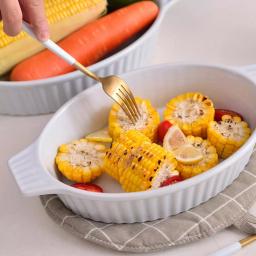 MALACASA 2-Piece White Oval Porcelain Bakeware Set, 12.75 in. and 14.5 in. Ceramic Baking Dishes thumbnail 3