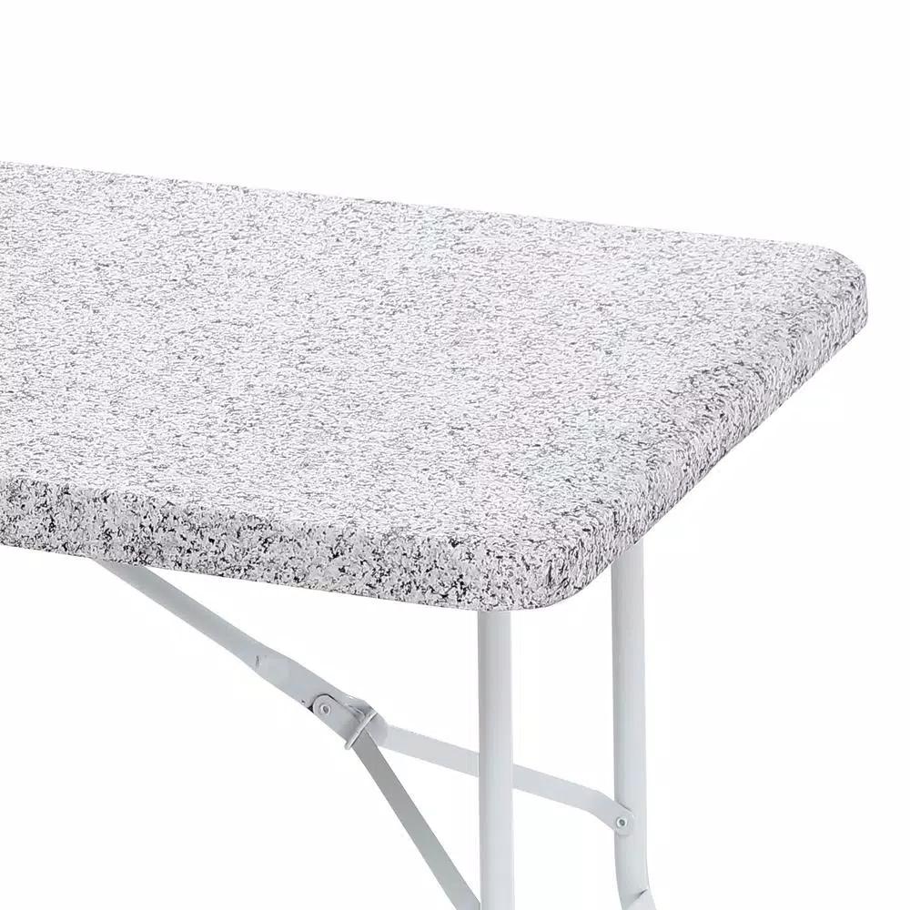 Brielle Home 30x72" Cotton Fabric Fitted Table Cover, Grey Granite Stone Pattern