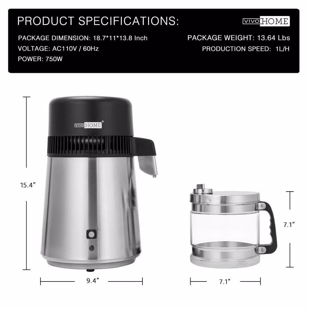 VIVOHOME 16-Cup Water Distiller Machine, 304 Stainless Steel Purifier with Carbon Filter