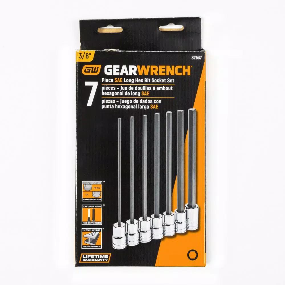 GearWrench 3/8 in. Drive Long Length Hex Bit SAE Socket Set, 7-Piece