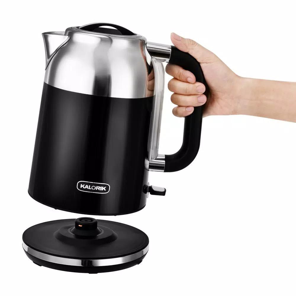 Kalorik Retro 1.7L Electric Kettle, 7-Cup Cordless Water Boiler, Black