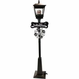 Haunted Hill Farm 71 in. Black Animated Skull Lamp Post with Spooky Music thumbnail 1