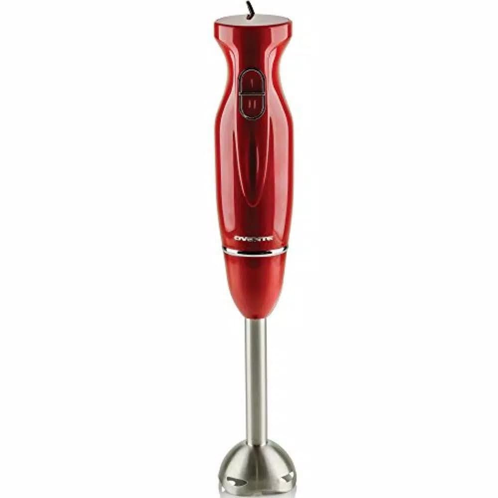 Ovente 300W Immersion Blender, 2-Speed Handheld Stick Mixer with Stainless Steel Blades, Red (HS560R)
