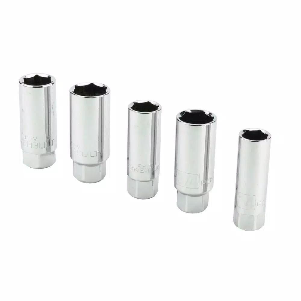 Powerbuilt 3/8 in. Drive Spark Plug Socket Set, 5-Piece Chrome Vanadium
