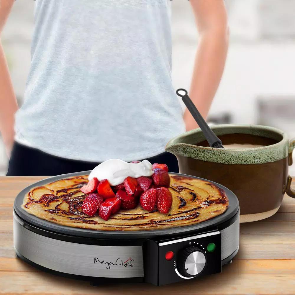 MegaChef Mega Chef 12-Inch Stainless Steel Electric Crepe and Pancake Maker Griddle, 1200W