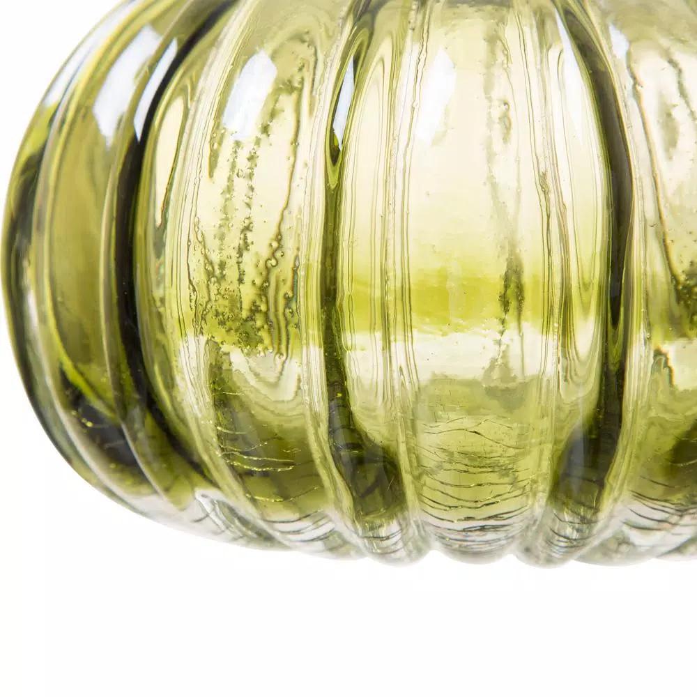 Glitzhome Set of 2 Green and Amber Crackle Glass Short Pumpkins, 4.72 in. Handmade Fall Decor