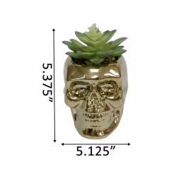 Flora Bunda 5.1 in. Metallic Gold Ceramic Sugar Skull Artificial Succulent Planter thumbnail 2