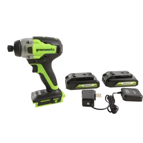 Greenworks 24V Cordless Brushless Impact Driver Kit with 2 Batteries and Charger