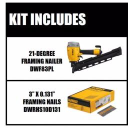 DEWALT DWHS 21-Degree Pneumatic Collated Framing Nailer with 2000-Pack Bonus 3 in. Metal Nails thumbnail 2