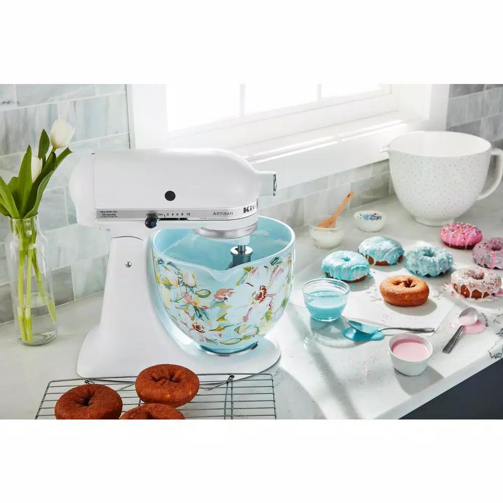 KitchenAid 5 Qt. White Gardenia Patterned Titanium-Reinforced Ceramic Mixing Bowl