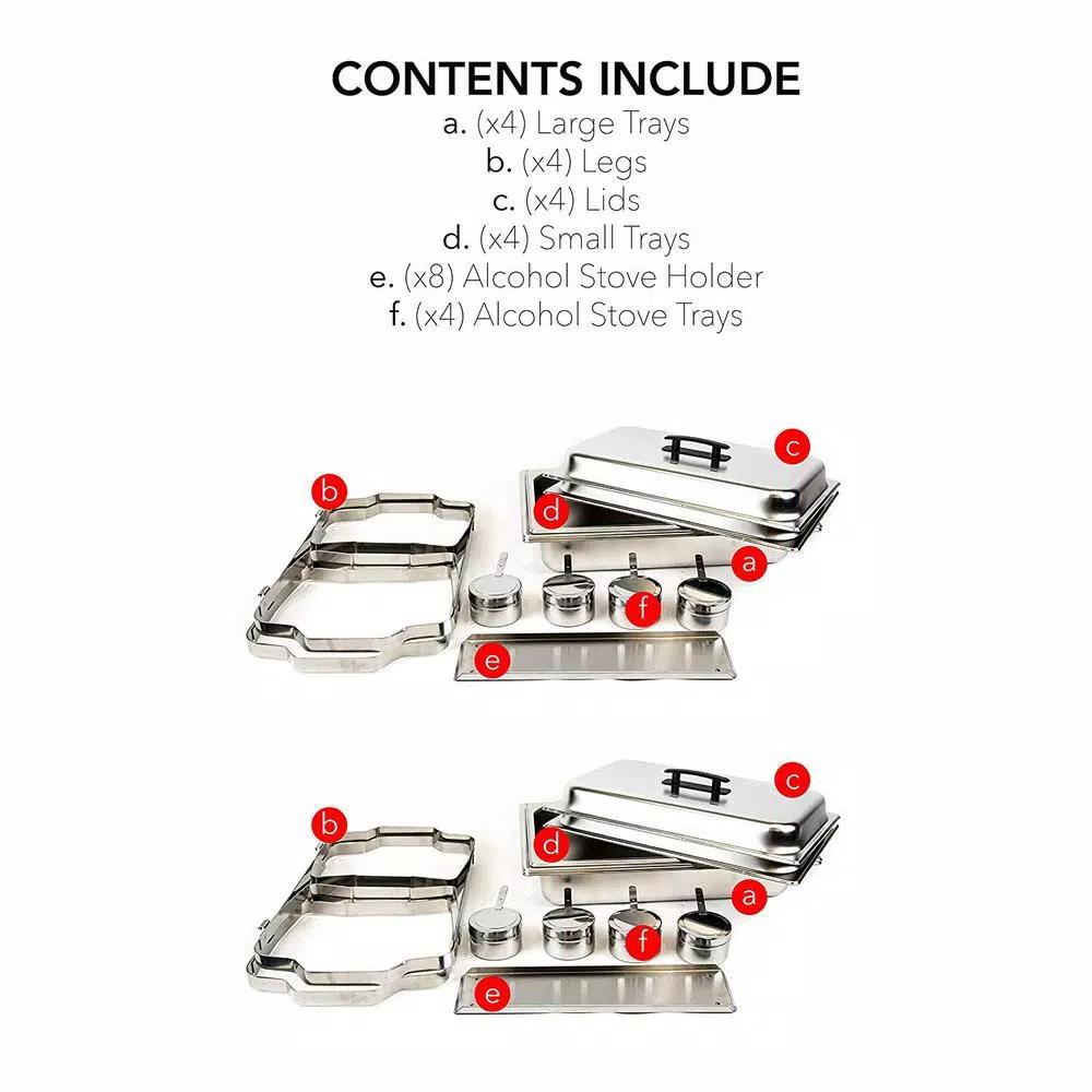 Alpha Living 8 Qt. Stainless Steel Chafing Dish Set of 4, Foldable Frame Buffet Server