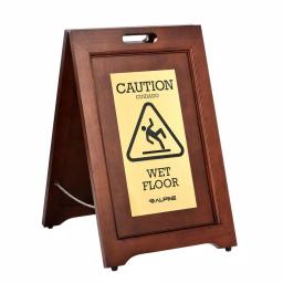 Alpine Industries 24 in. 2-Sided Brass Plated Wooden Bilingual Wet Floor Sign thumbnail 1