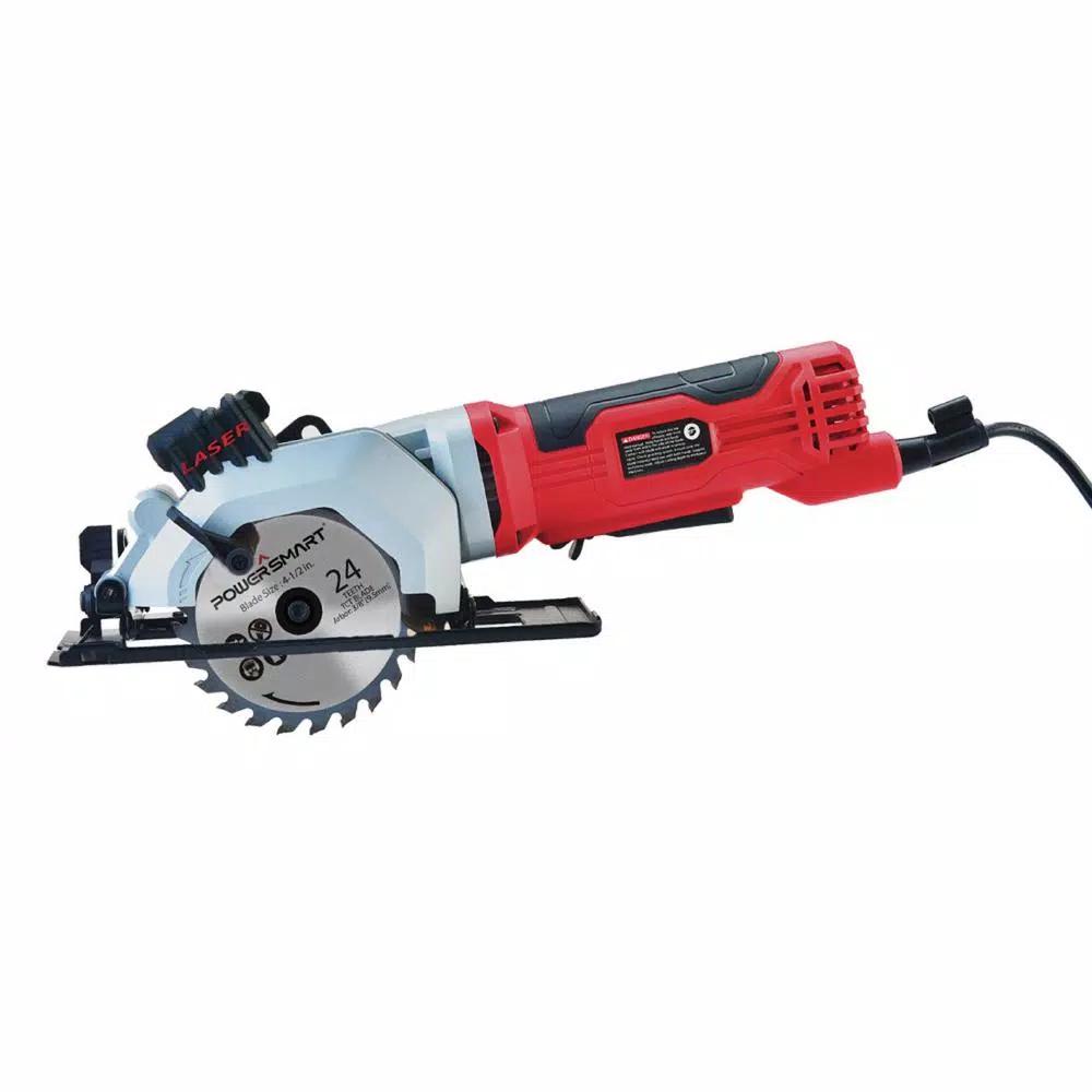 PowerSmart 4-1/2 in. 4 Amp Corded Compact Circular Saw with Laser and 24-Tooth Carbide Blade