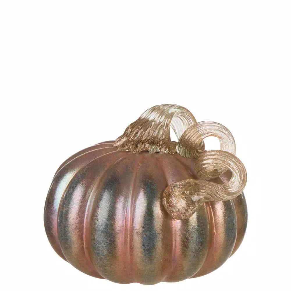 Glitzhome Blue and Gold Glittery Glass Pumpkin Set of 2 - Handmade Indoor Tabletop Decor