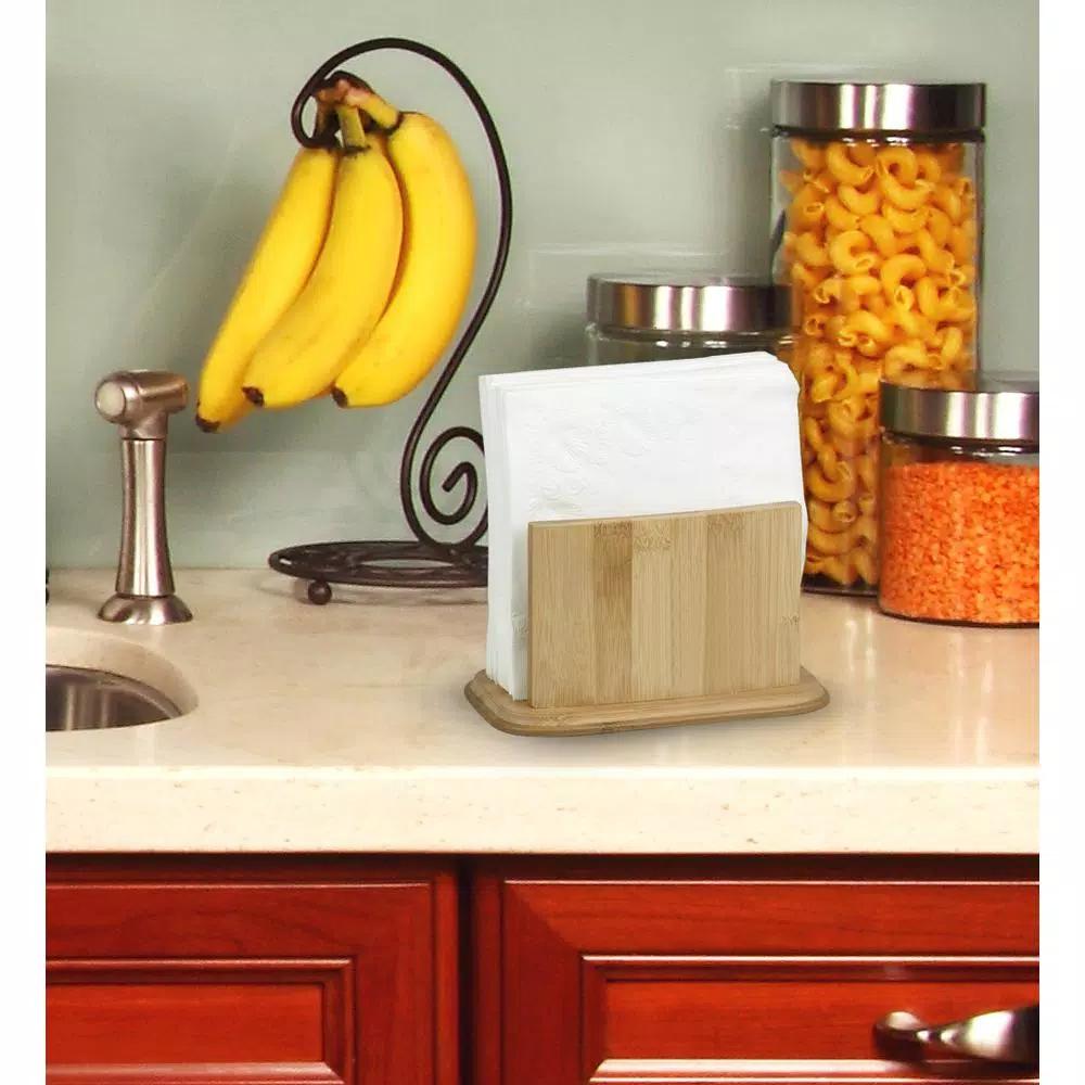 Home Basics Bamboo Napkin Holder - Natural Wood Vertical Standing Design for Kitchen & Outdoor Use