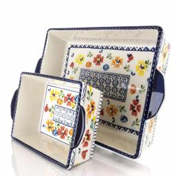 Gibson Elite Luxembourg 2-Piece Rectangular Stoneware Bakeware Set, Floral Design thumbnail 2
