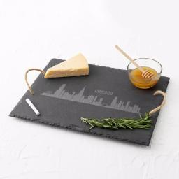 Cathy's Concepts Chicago Skyline Black Slate Serving Tray with Hemp Handles thumbnail 2