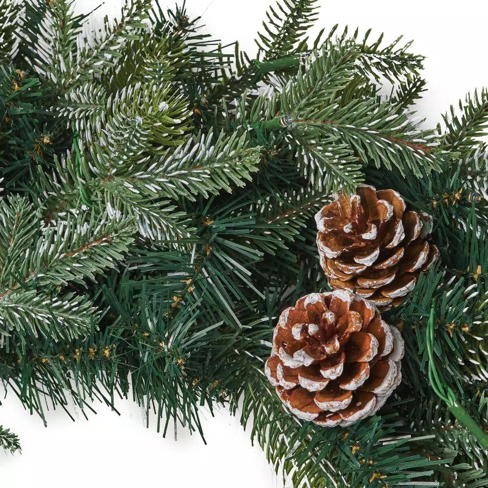 Noble House 24 in. Mixed Spruce Artificial Christmas Wreath with Pine Cones and Warm White LED Lights