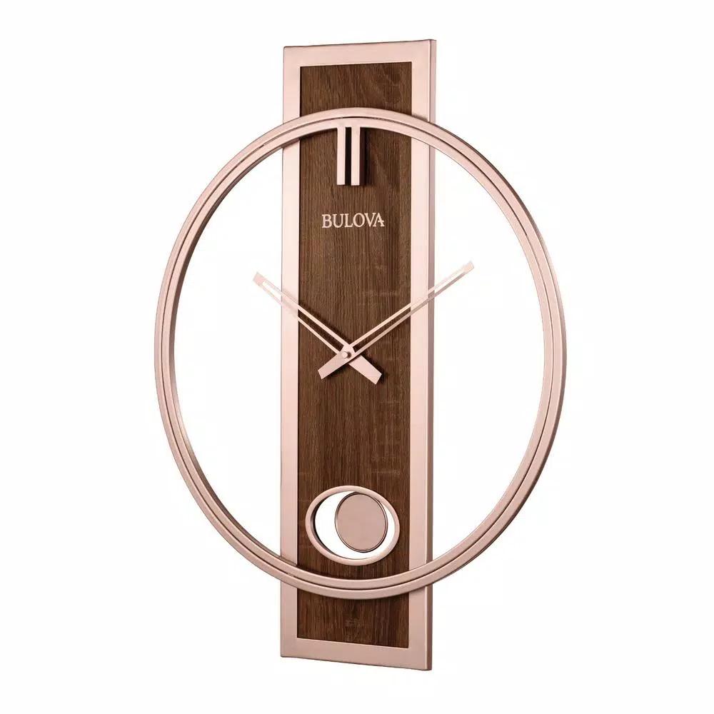 Bulova Phoenix 24 in. x 19 in. Contemporary Wall Clock with Walnut Center and Slow Swing Pendulum