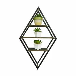 Admired By Nature 3-Tier Metal Diamond Shaped Wall Mounted Display Shelf, Matte Black thumbnail 3