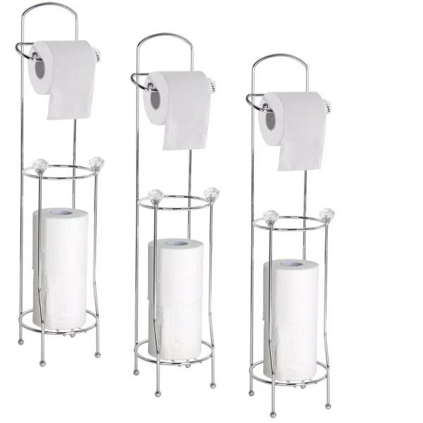 Home Basics Bath Tissue Reserve Freestanding Toilet Paper Holder, Chrome (3-Pack)