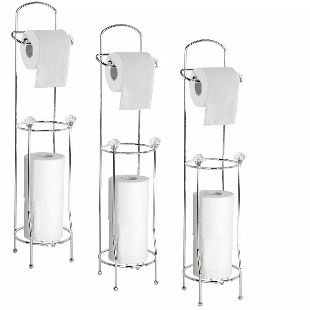 Home Basics Bath Tissue Reserve Freestanding Toilet Paper Holder, Chrome (3-Pack)
