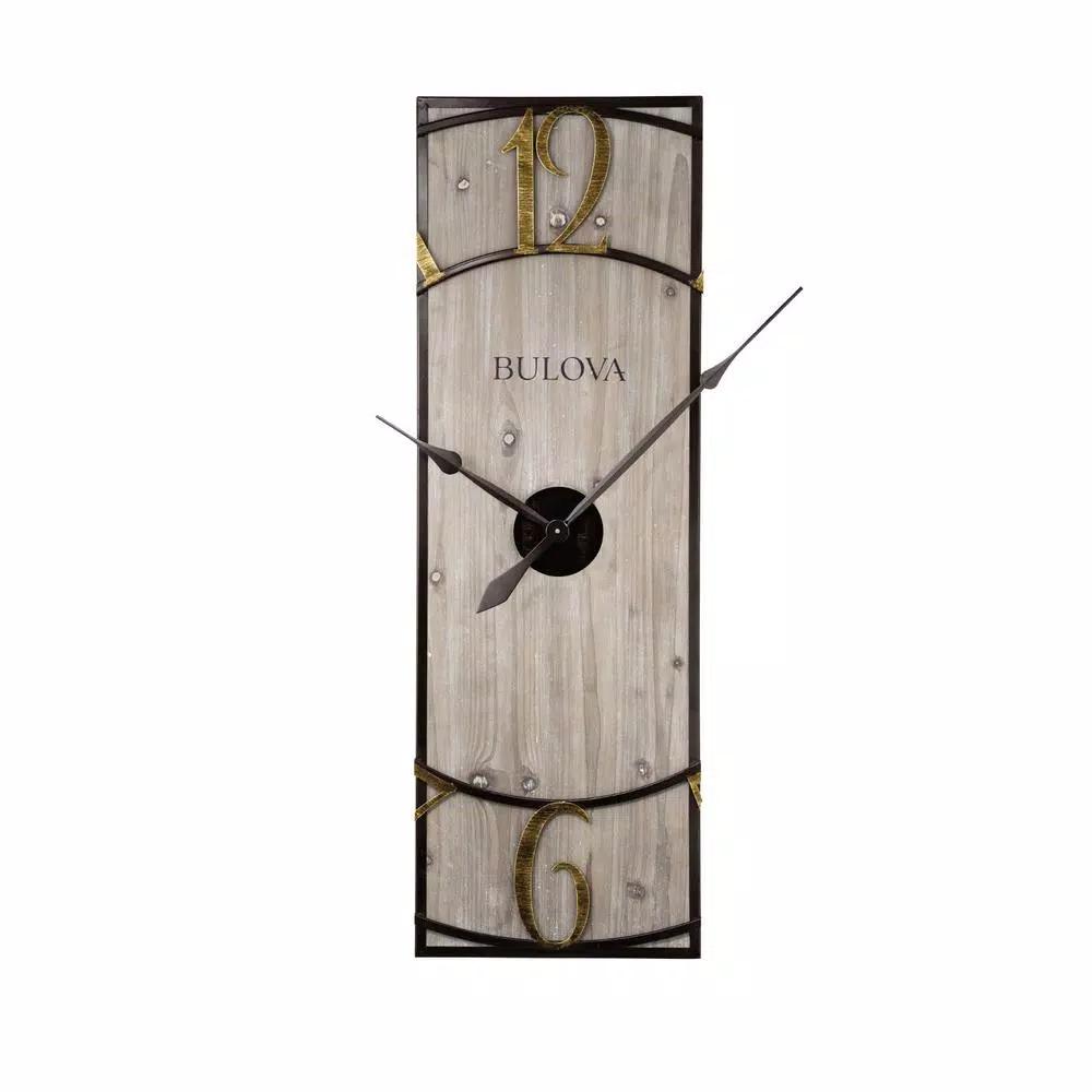 Bulova Vermont Country Store 45 in. Oversized 3-Panel Square Gallery Wall Clock - Weathered Grey Wood & Metal