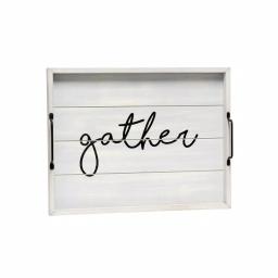 Elegant Designs Gather Gray Wash Decorative Wood Serving Tray with Black Metal Handles thumbnail 2