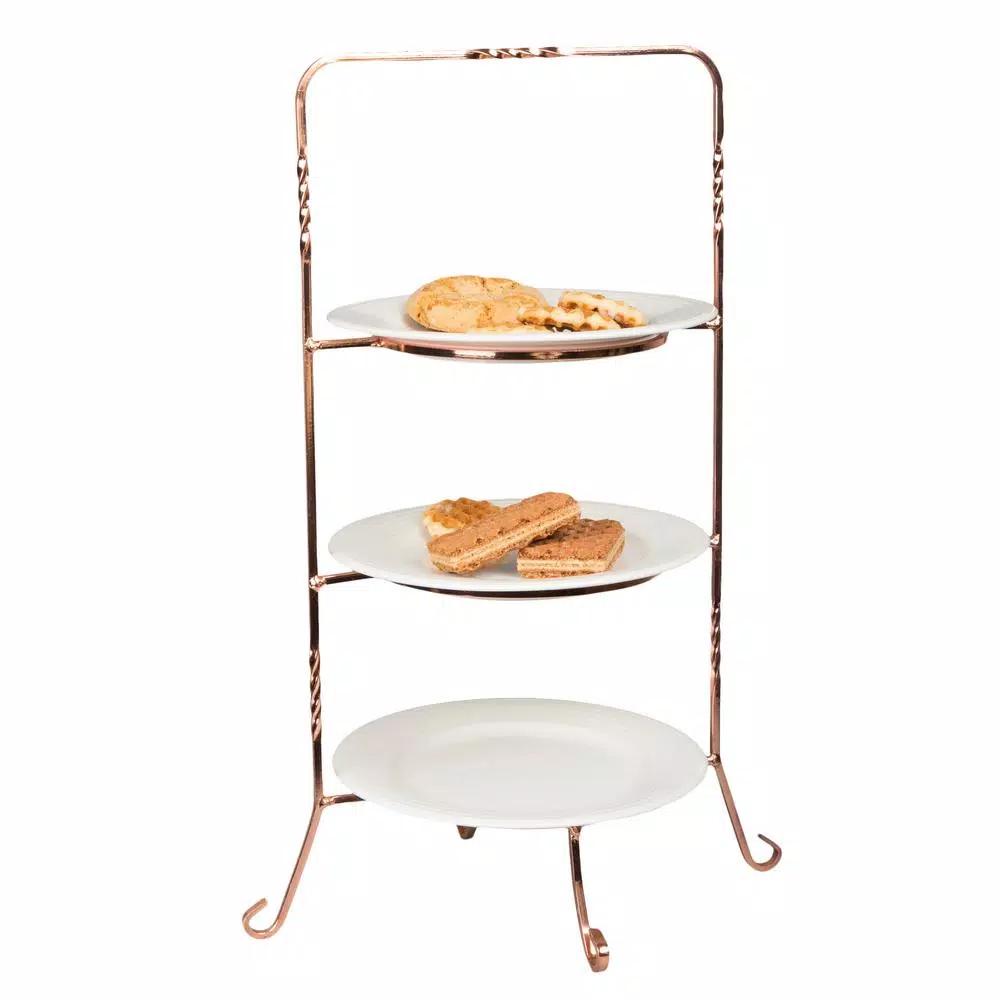 Creative Home 3-Tier Copper Plated Cake Stand & Dessert Display Rack, Handcrafted Iron Tiered Serving Tray