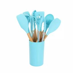 MegaChef 12-Piece Light Teal Silicone and Wood Kitchen Utensil Set thumbnail 2