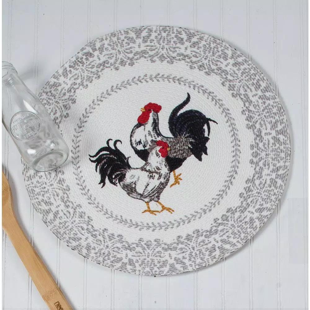 Kay Dee Farmers Market Rooster Print Cotton Multi Braided Placemats, Set of 4