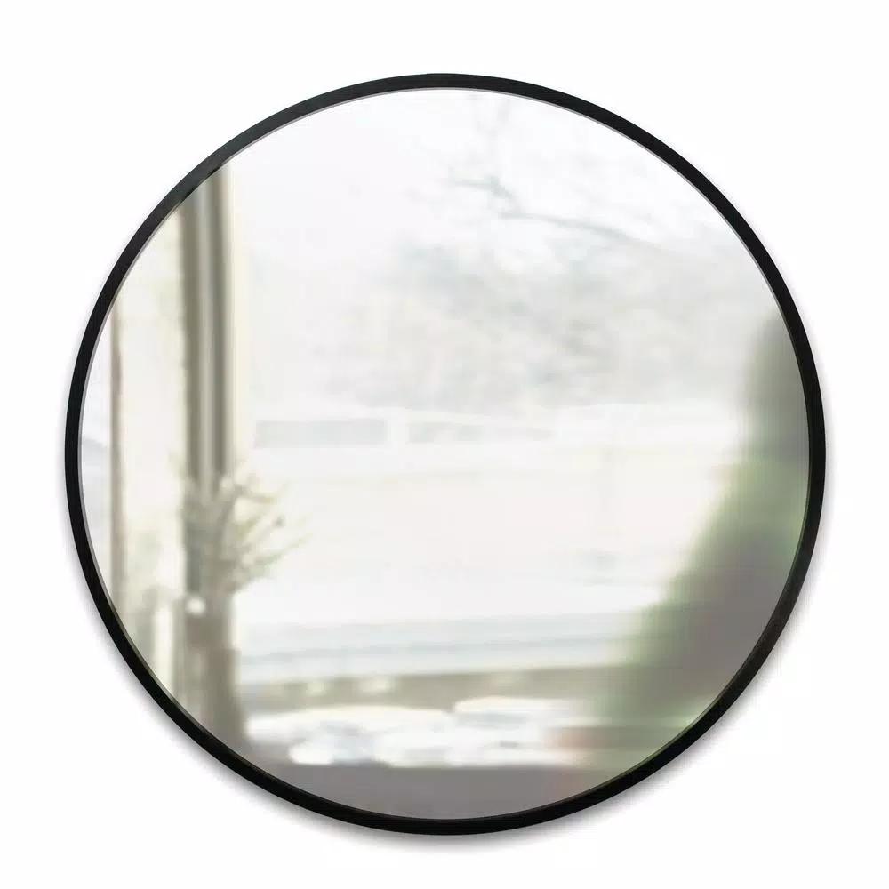 Umbra HUB Contemporary Round Mirror with Black Rubber Rim, 24 in.