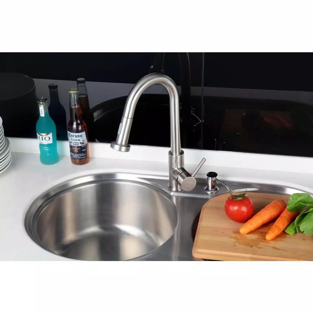 Vanity Art Brushed Nickel Single-Handle Pull-Down Kitchen Faucet with 360 Degree Swivel Spout