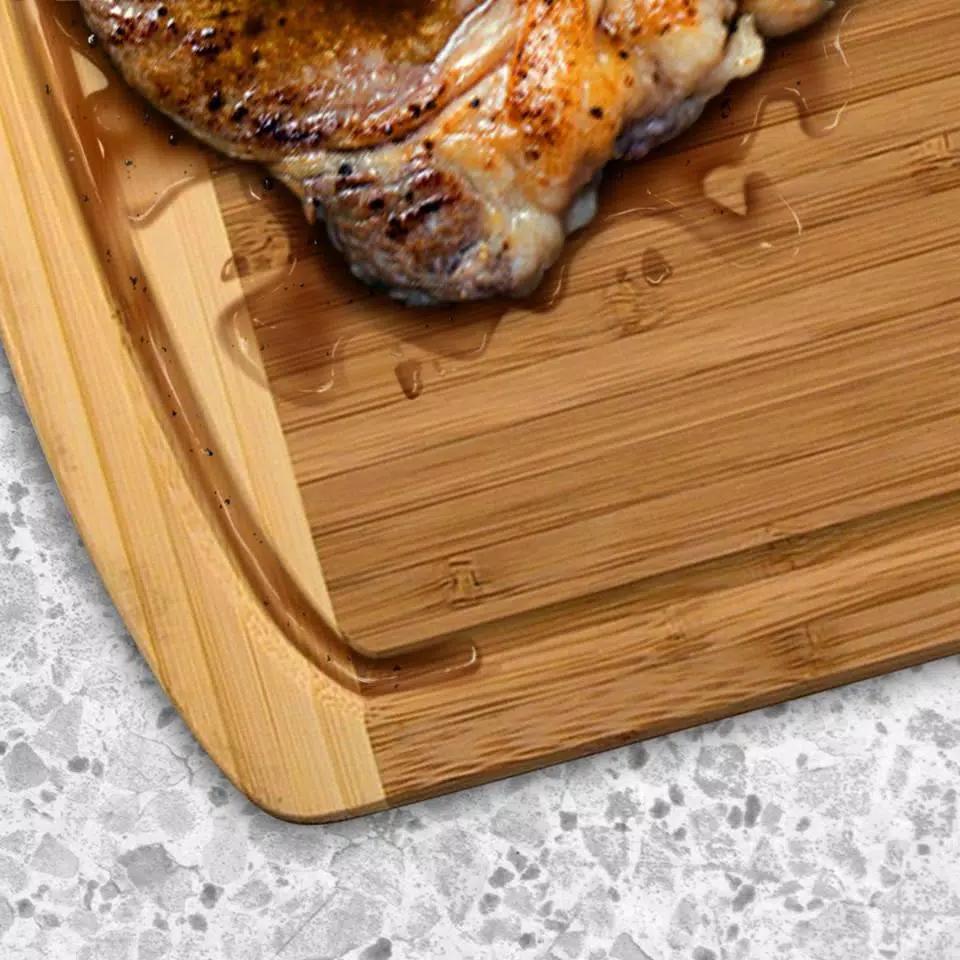 Bambusi Large Bamboo Cutting Board Set of 2 with Juice Groove, Rectangle Wood Chopping Boards for Meat and Veggies