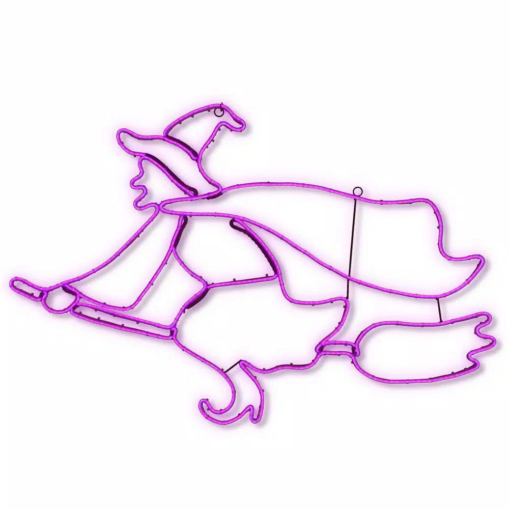 National Tree Company 36 in. Purple LED Witch Flying on Broom Halloween Light Strip Decoration