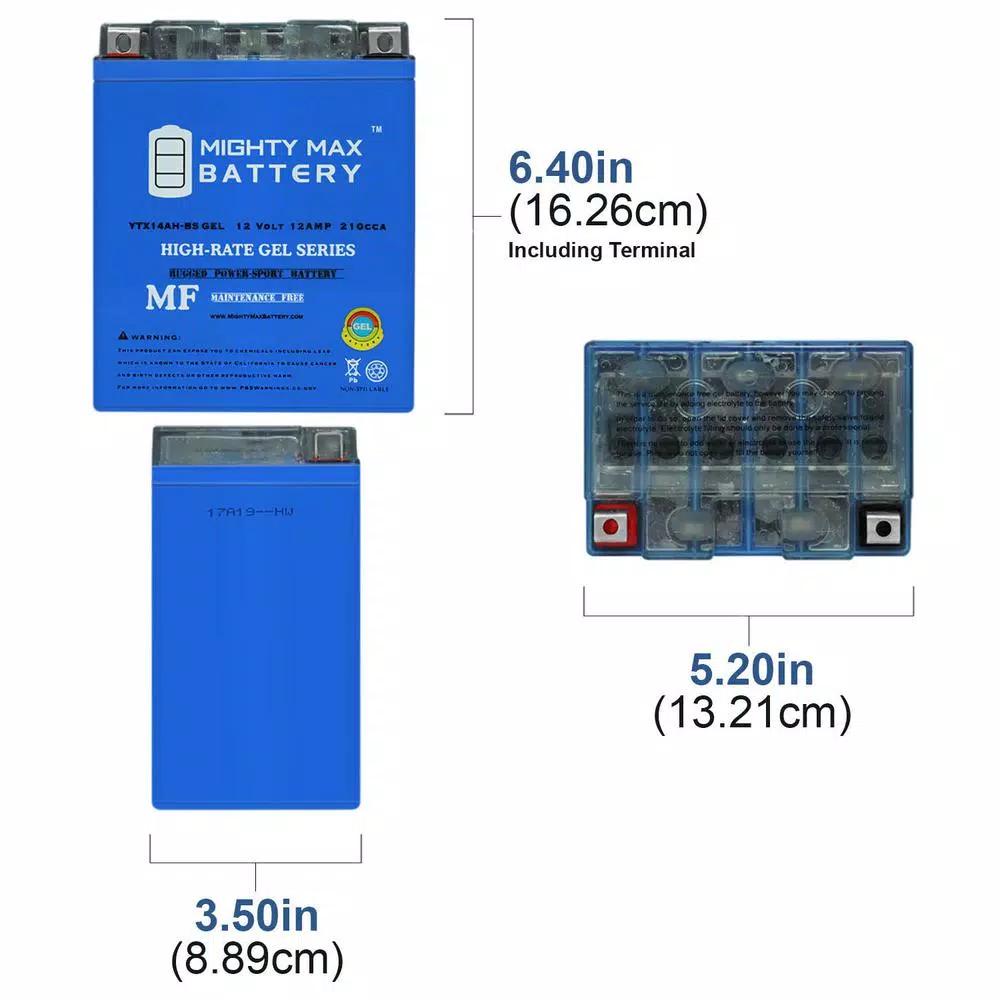 MIGHTY MAX BATTERY Mighty Max YTX14 Ah GEL 12V 12Ah 210 CCA Maintenance Free Sealed Lead Acid Battery