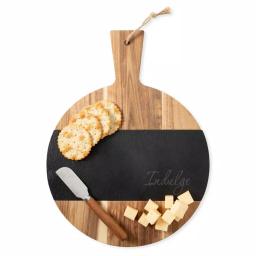 Cathy's Concepts Indulge Round Acacia Wood and Natural Slate Serving Board with Cheese Knife thumbnail 3