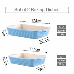 MALACASA 2-Piece Blue Porcelain Rectangle Bakeware Set, 12 in. and 13 in. Ceramic Baking Dishes thumbnail 4