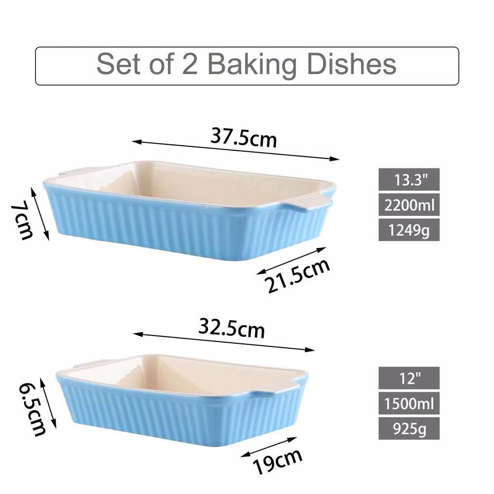 MALACASA 2-Piece Blue Porcelain Rectangle Bakeware Set, 12 in. and 13 in. Ceramic Baking Dishes